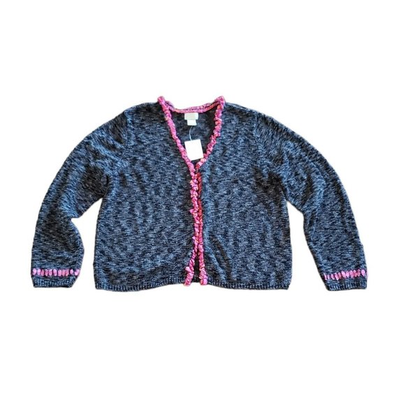 Sigrid Olsen Sport Cardigan Sweater with Trim Open Front Pink And Gray Sz Large - Picture 1 of 9